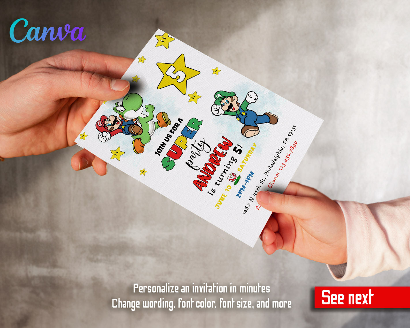 Super Mario Bros  customizable invitation template | Share or Print |  | DR085