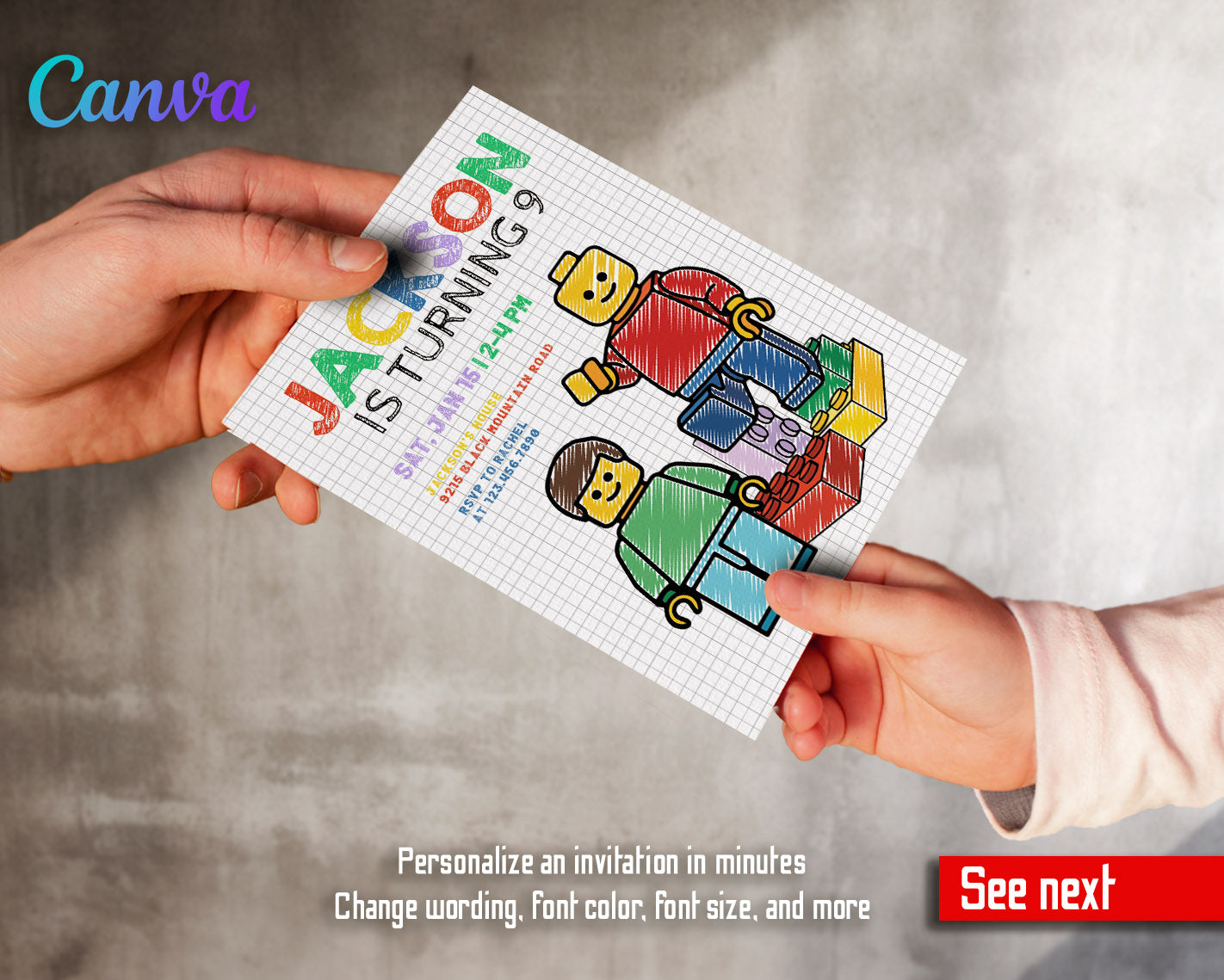 Lego Minifigures  customizable invitation template | Share or Print |  | EL640