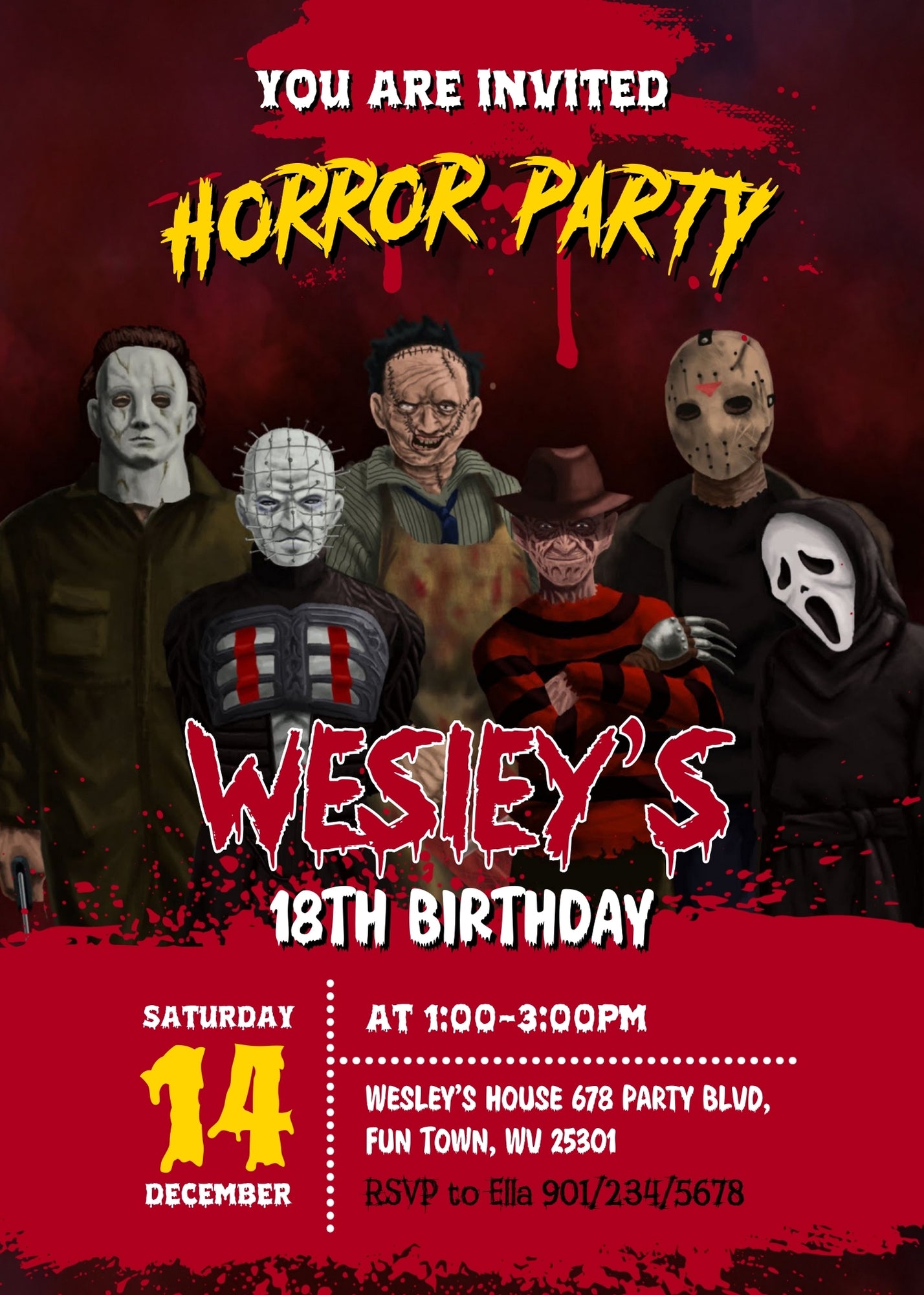 Horror Killer Movie Party  customizable invitation template | Share or Print |  | AH842