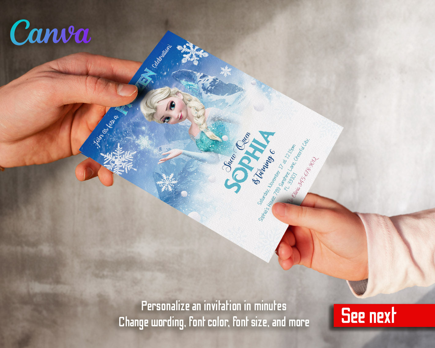 Frozen Elsa  customizable invitation template | Share or Print | girl | DJ878