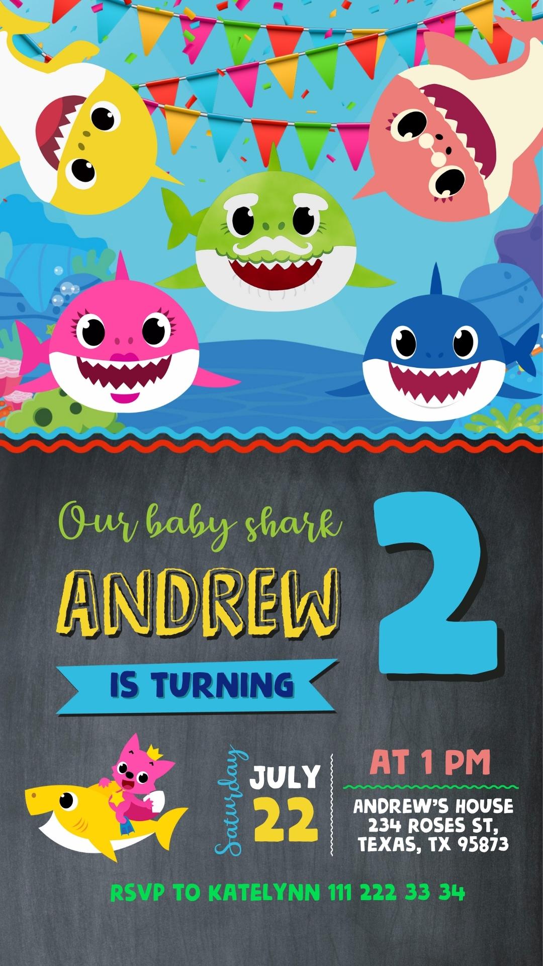 Baby Shark customizable invite template | instant download | Share or Print | UQ242