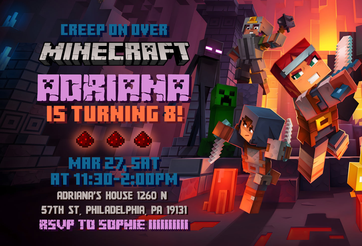 Minecraft customizable invite template | instant download | Share or Print | EZ995