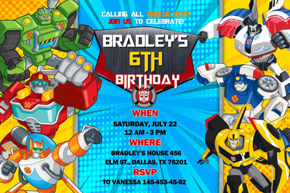 Transformers, Rescue Bots customizable invite template boy | instant download | Share or Print | TG100