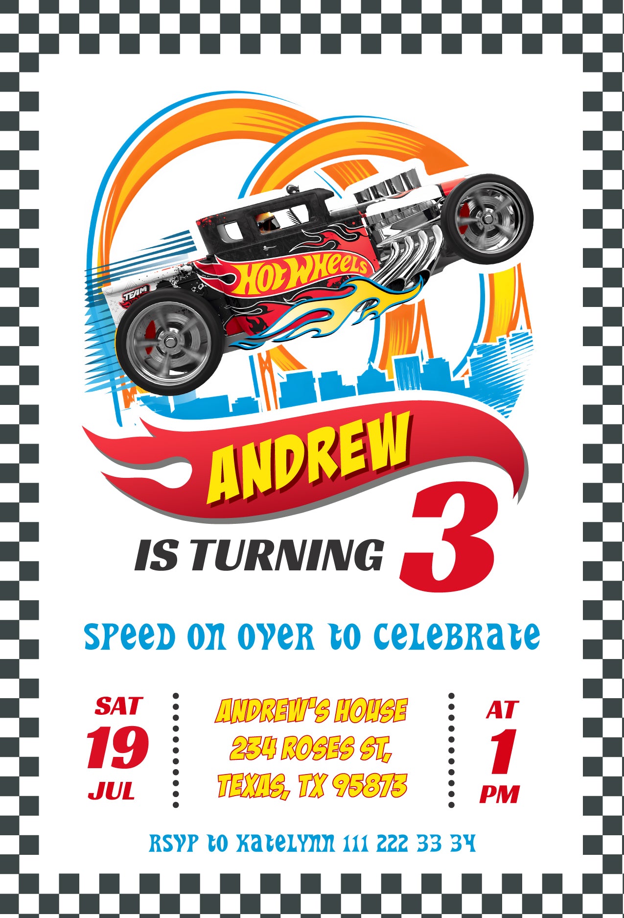 Hot Wheels customizable invite template boy | instant download | Share or Print | OB104