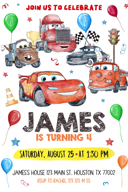 Cars Lighting McQueen customizable invite template | instant download | Share or Print | II523