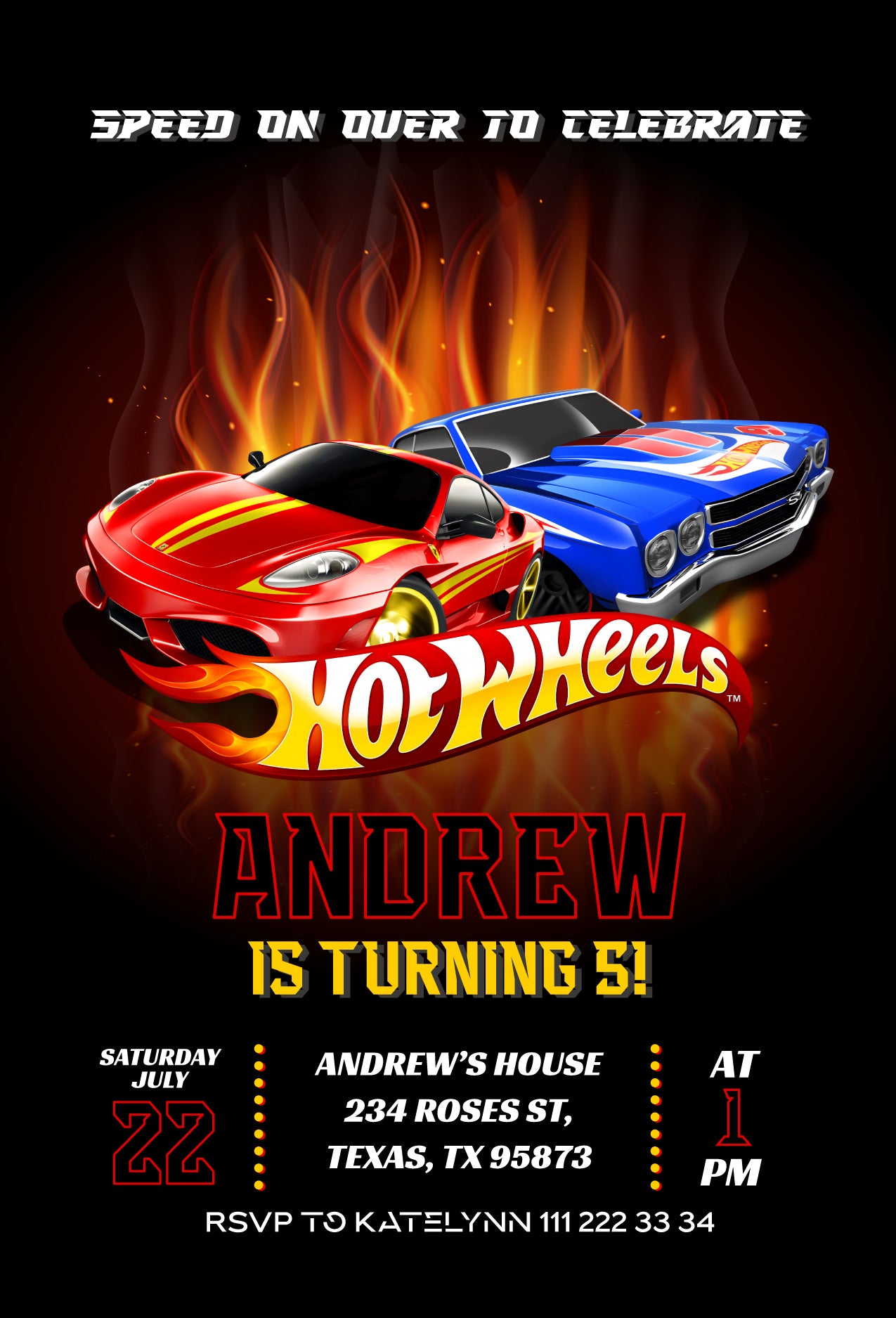 Hot Wheels customizable invite template boy | instant download | Share or Print | WI062