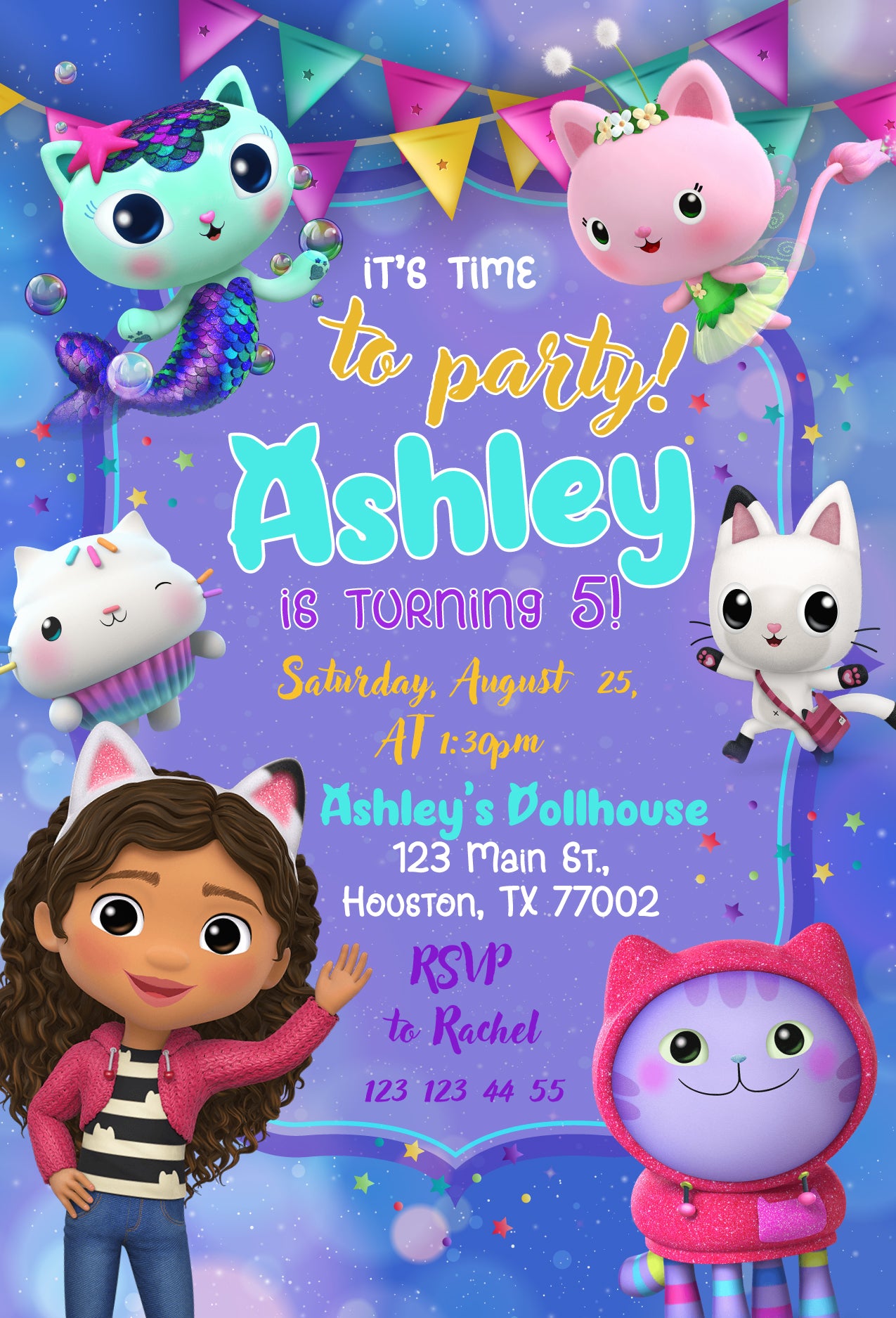 Gabby's Dollhouse customizable invite template girl | instant download | Share or Print | FC894