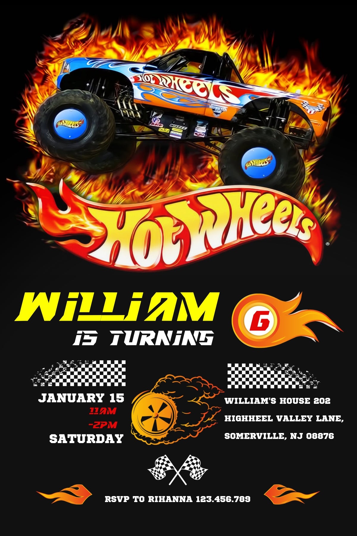 Hot Wheels customizable invite template boy | instant download | Share or Print | PK492