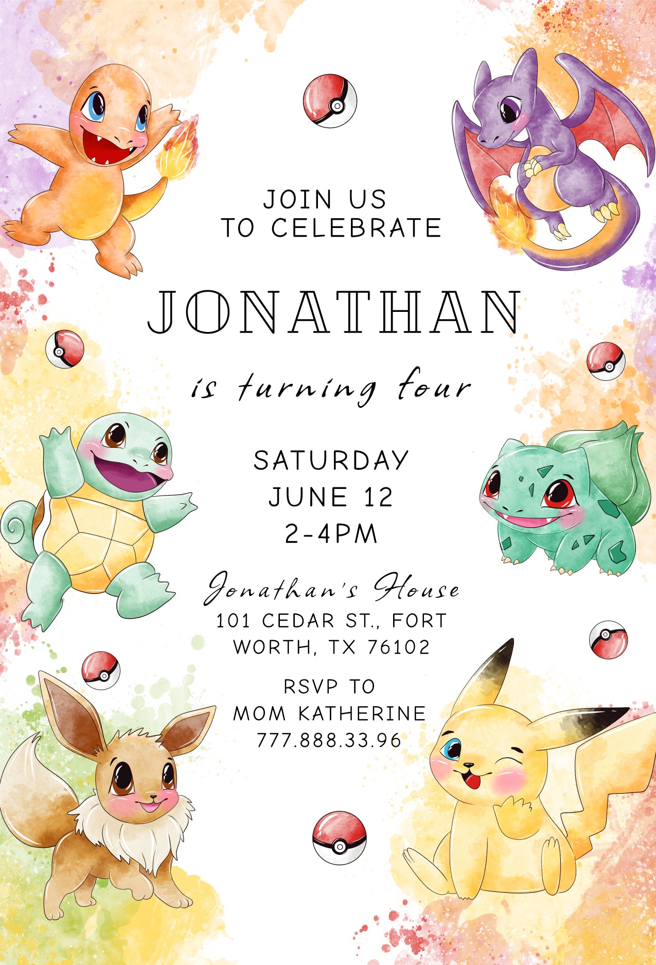 Pokemon customizable invite template | instant download | Share or Print | WK121