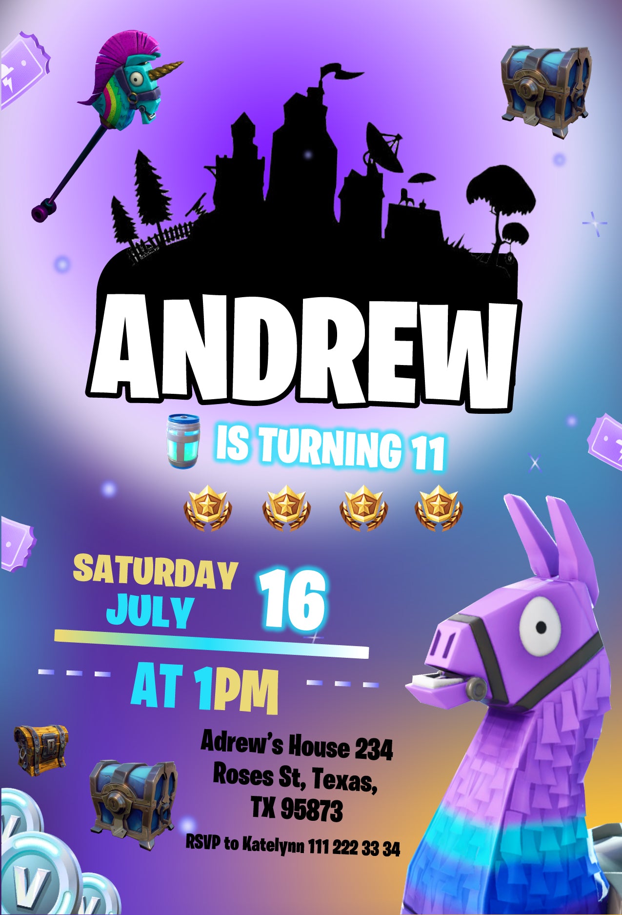 Fortnite customizable invite template instant download Share or