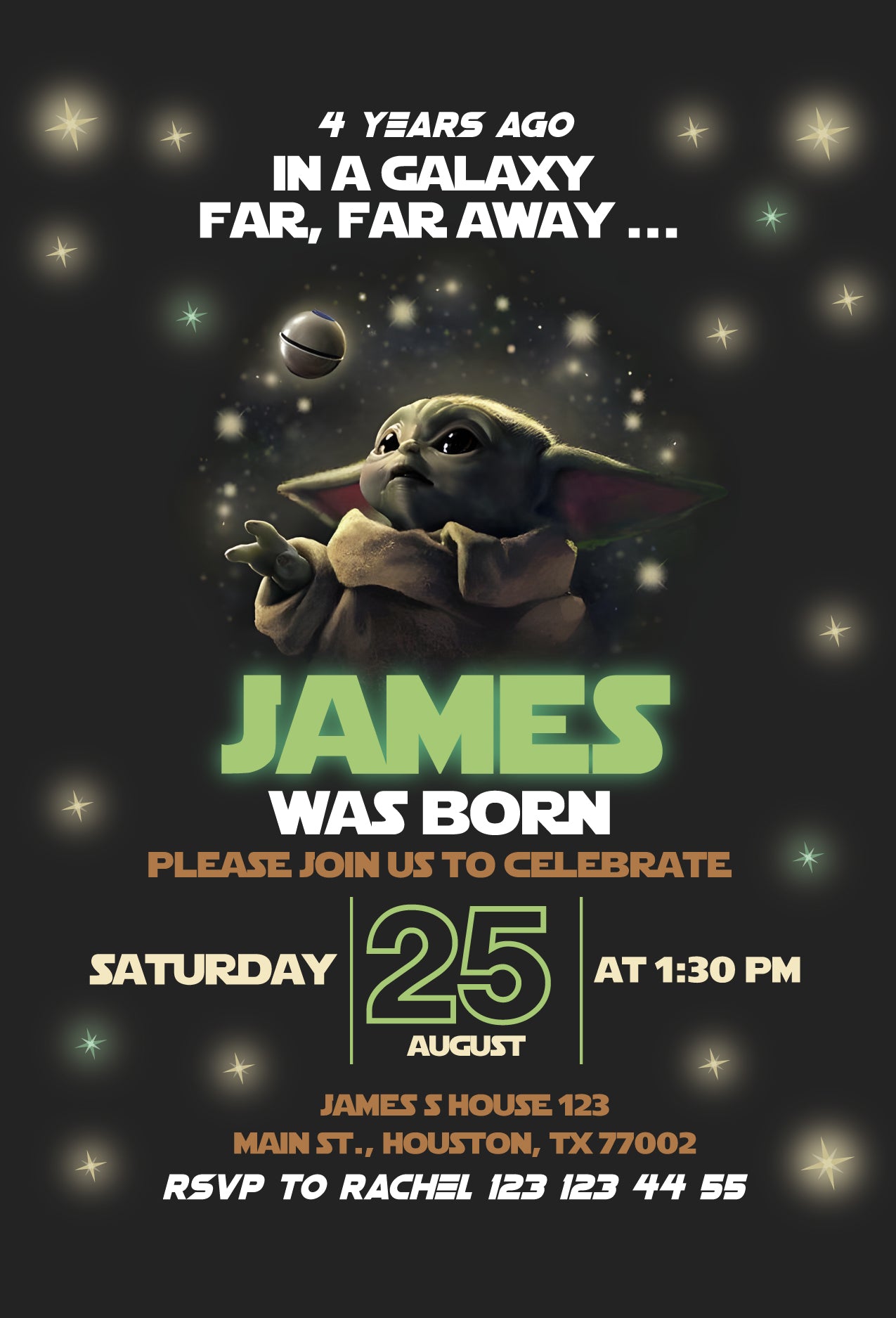 Baby Yoda, Star Wars customizable invite template | instant download | Share or Print | PG553