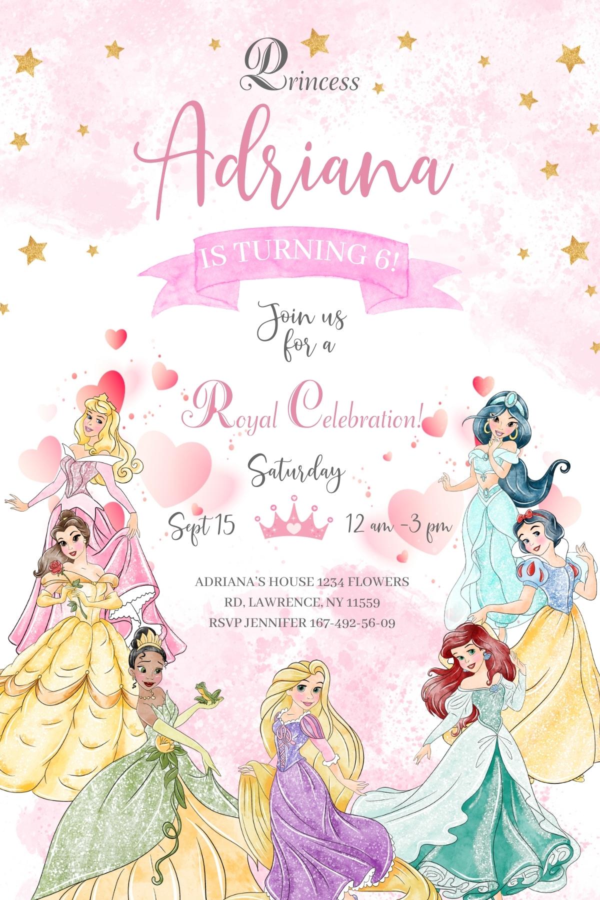 Princess Disney customizable invite template girl | instant download | Share or Print | IO587