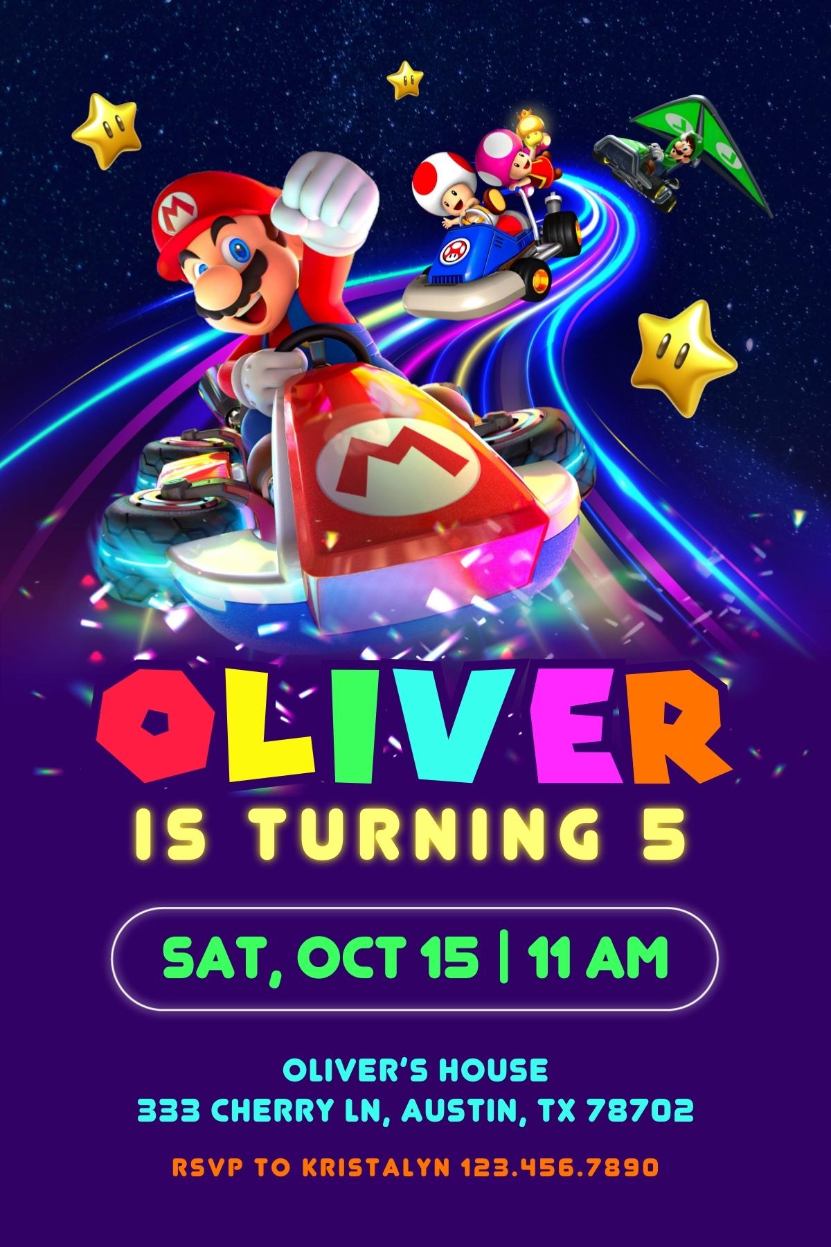 Super Mario Kart customizable invite template instant download