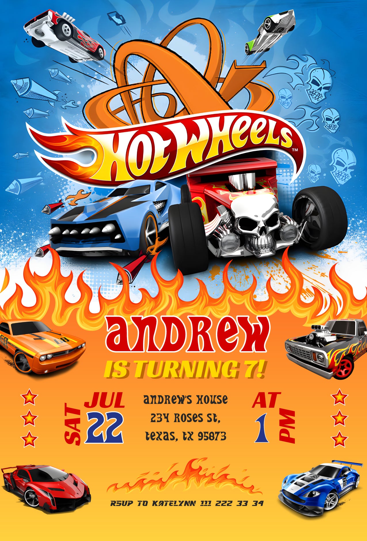 Hot Wheels customizable invite template boy | instant download | Share or Print | AF744