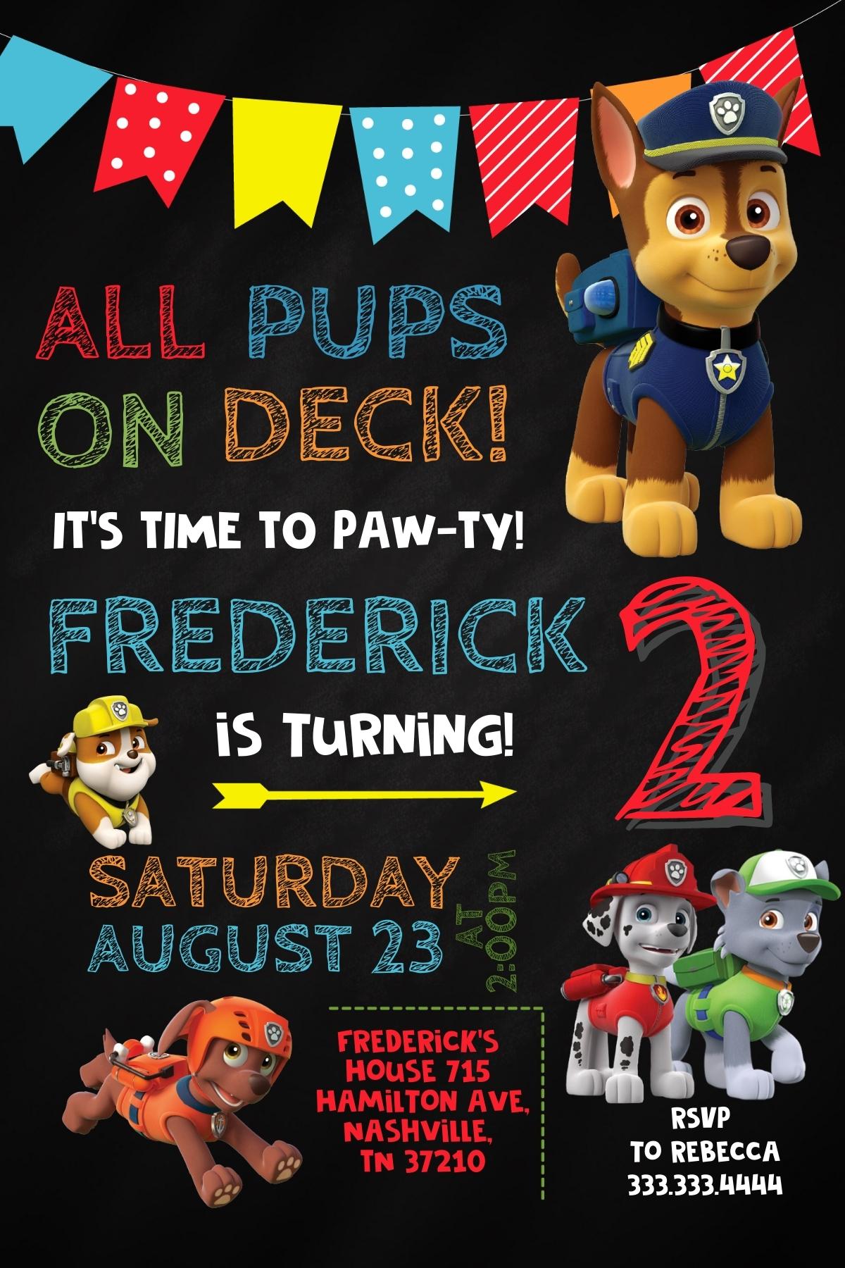 Paw Patrol customizable invite template | instant download | Share or Print | UQ323