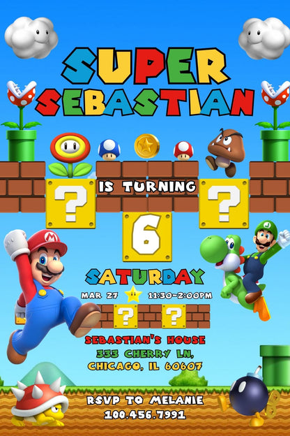 Super Mario Bros customizable invite template | instant download | Share or Print | IG136