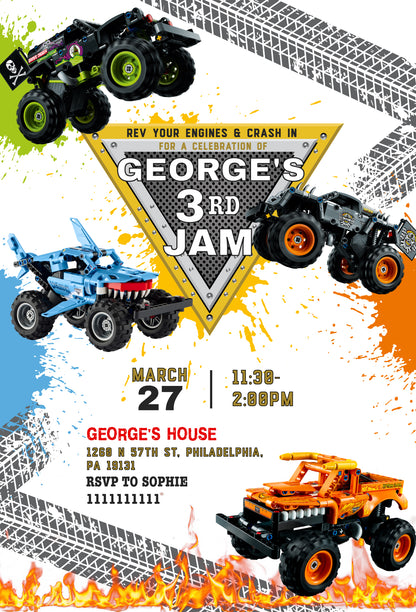 Monster Jam customizable invite template boy | instant download | Share or Print | YJ862