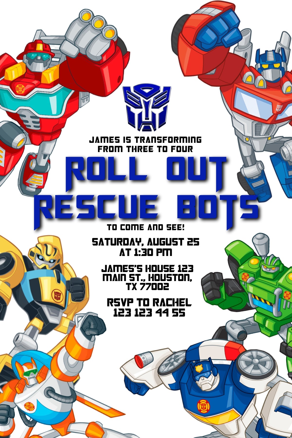 Transformers, Rescue Bots customizable invite template boy | instant download | Share or Print | DP429