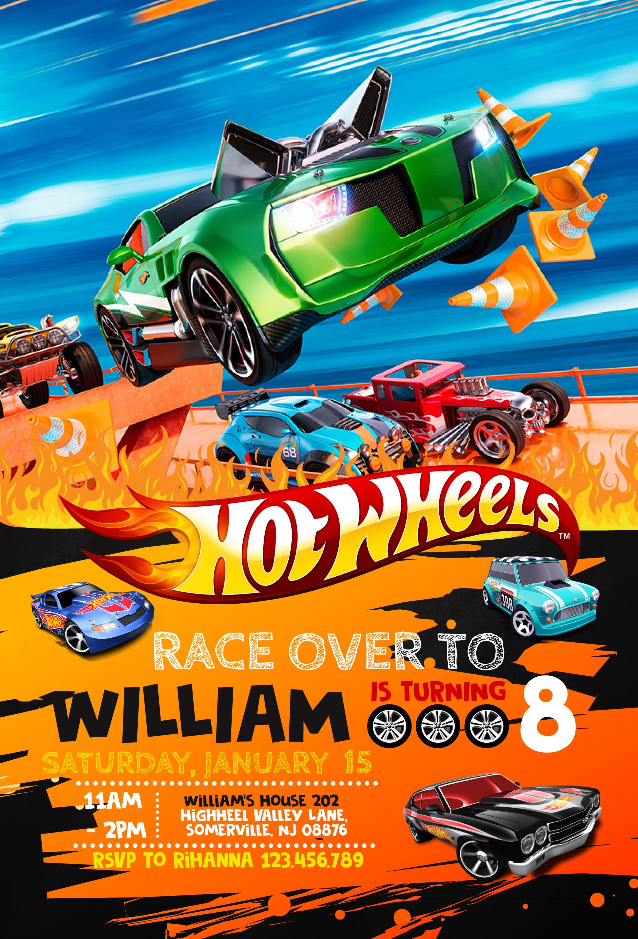 Hot Wheels customizable invite template boy | instant download | Share or Print | SA914