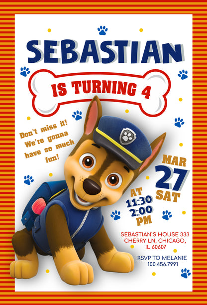 Paw Patrol customizable invite template | instant download | Share or Print | MZ947