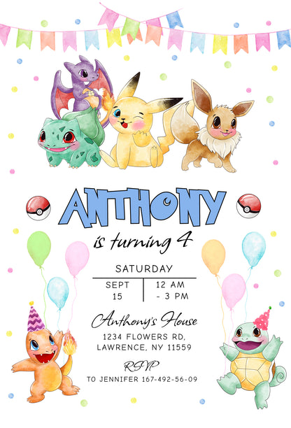 Pokemon customizable invite template | instant download | Share or Print | BR603