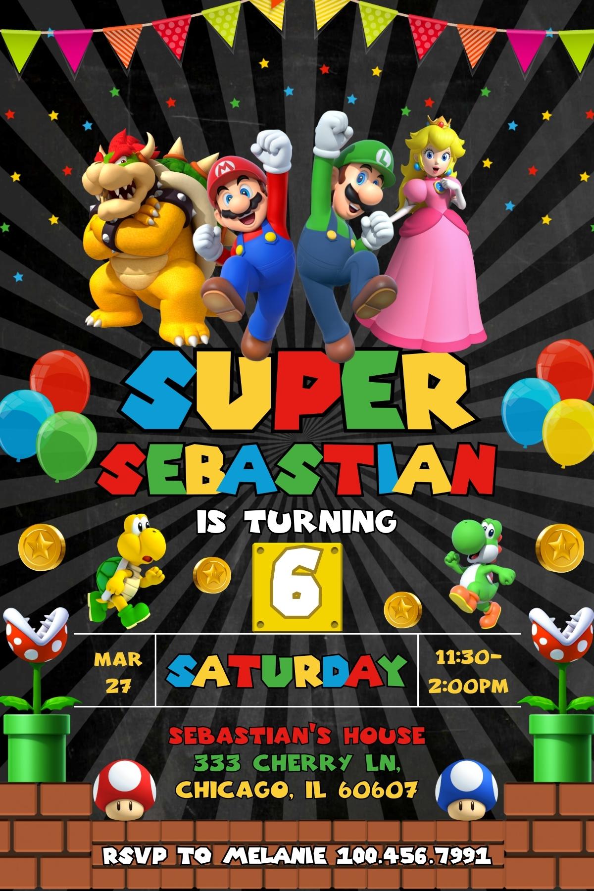 Super Mario Bros customizable invite template | instant download | Share or Print | XF357