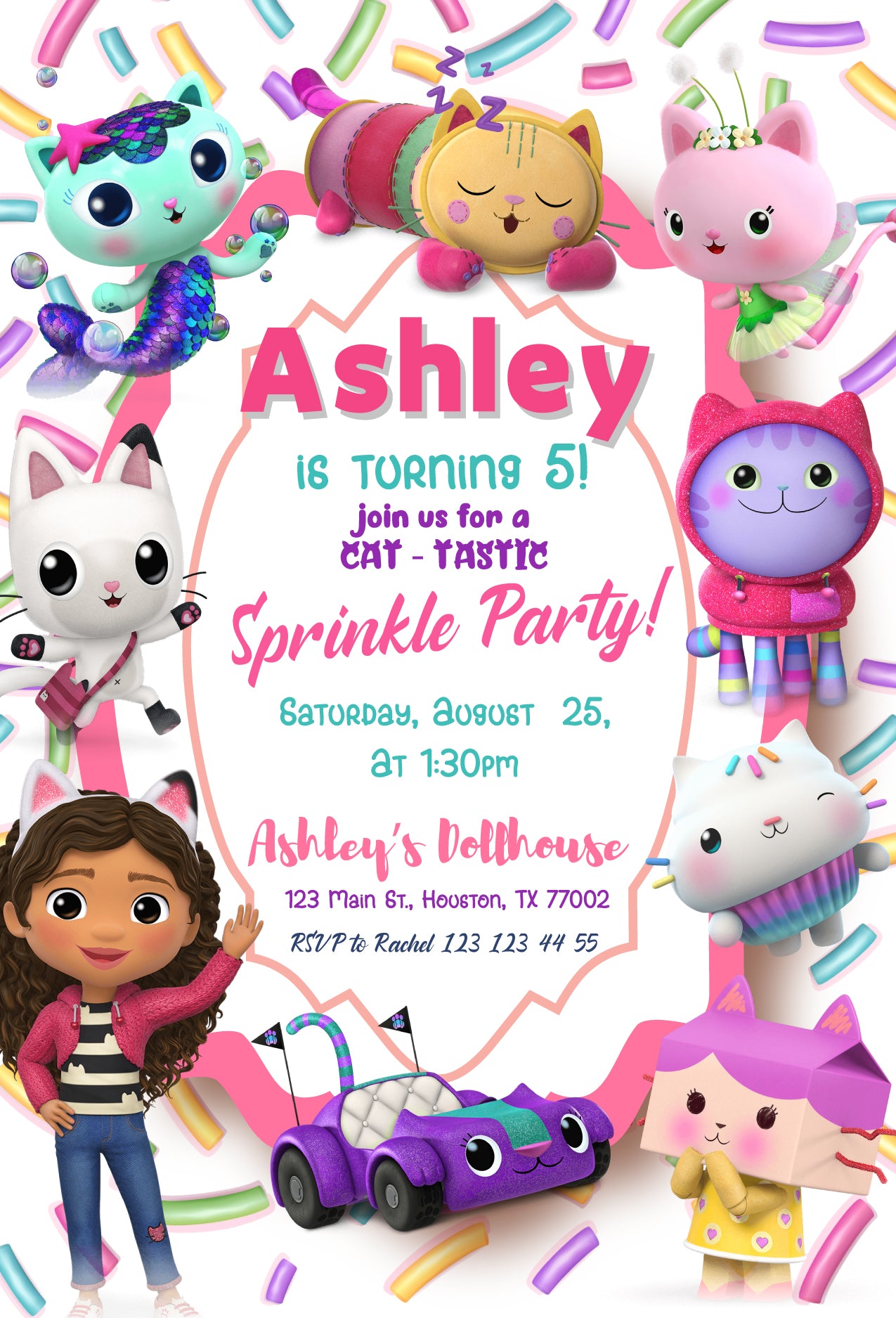 Gabby's Dollhouse customizable invite template girl | instant download | Share or Print | HY676