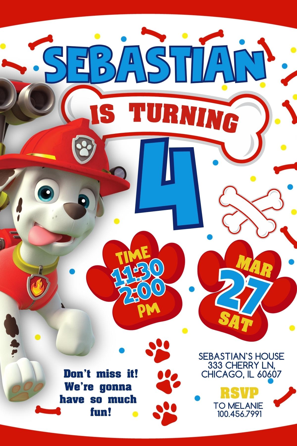 Paw Patrol customizable invite template | instant download | Share or Print | KN116