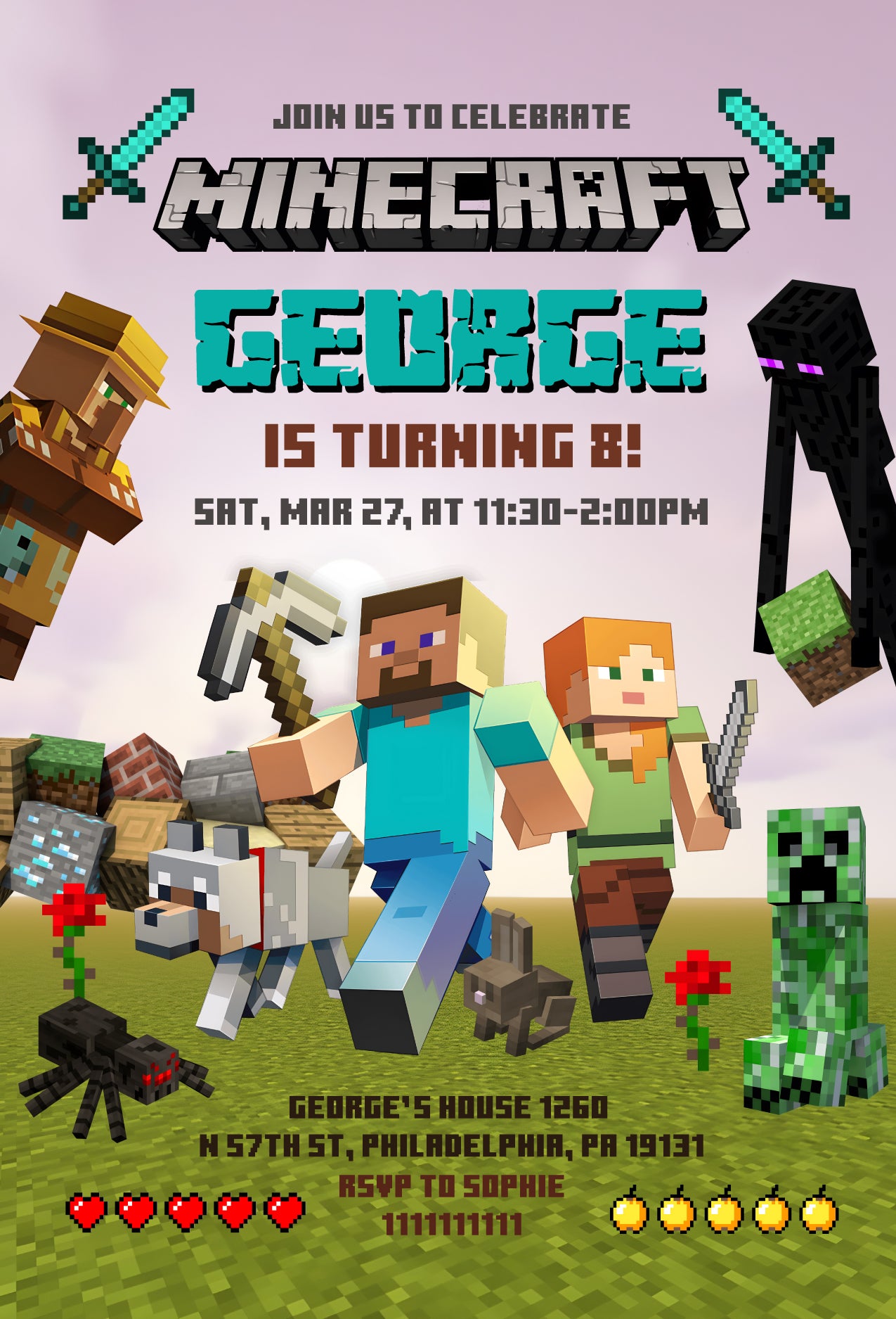 Minecraft customizable invite template | instant download | Share or Print | TY292