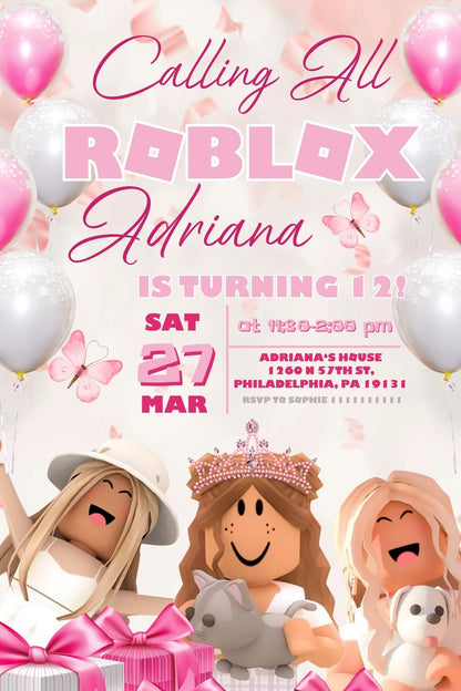 Roblox customizable invite template girl | instant download | Share or Print | NY378