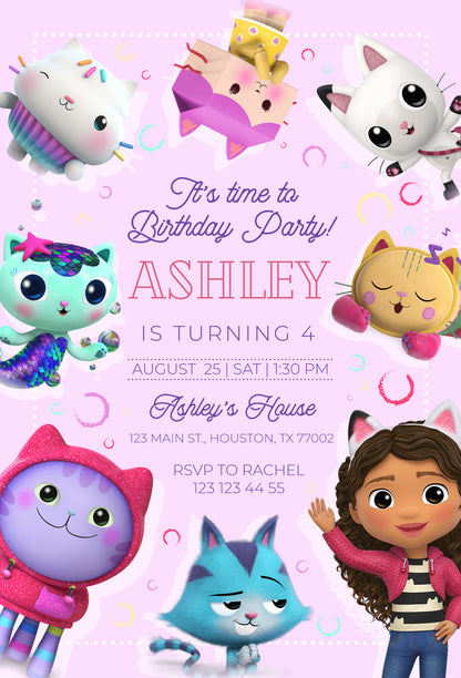 Gabby's Dollhouse customizable invite template girl | instant download | Share or Print | VO858