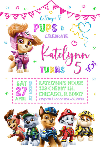 Paw Patrol customizable invite template girl | instant download | Share or Print | LR817