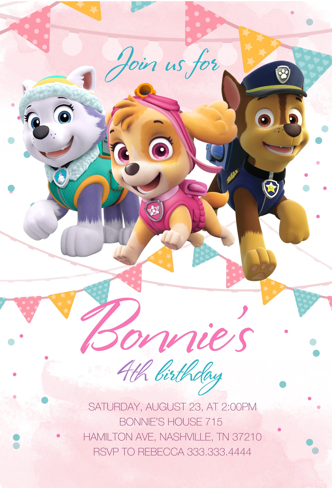 Paw Patrol customizable invite template girl | instant download | Share or Print | KO407