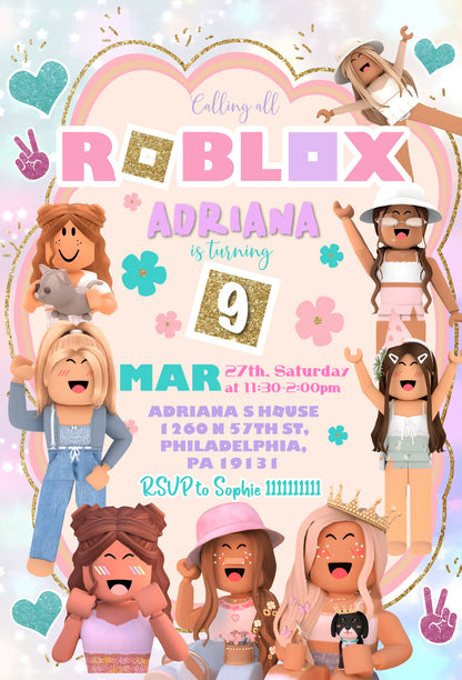 Roblox customizable invite template girl | instant download | Share or Print | IB746