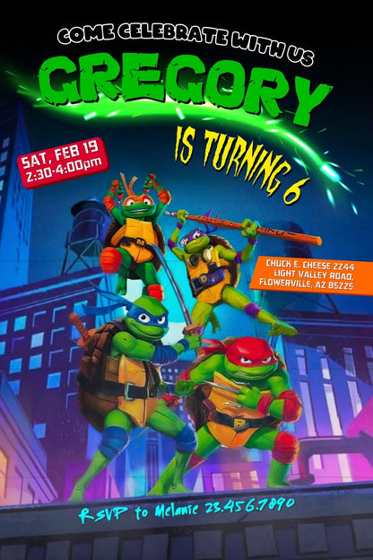 Teenage Mutant Ninja Turtles: Mutant Mayhem customizable invite template boy | instant download | Share or Print | VZ560